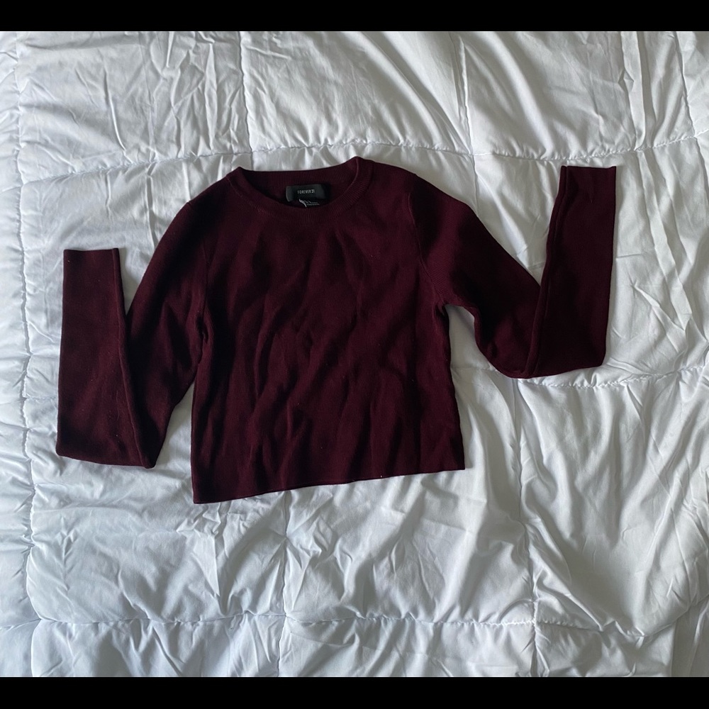 Maroon Cropped Long Sleeve Sweater, Size Small